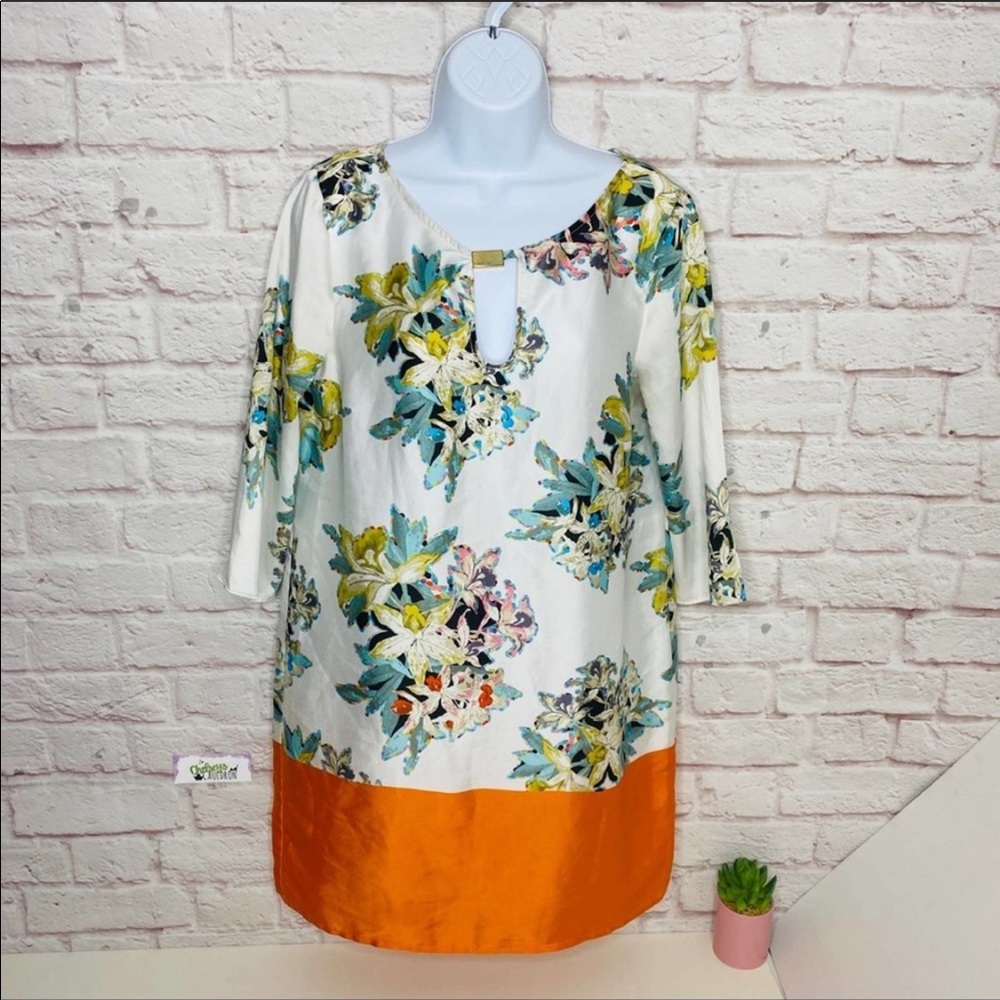 ZARA Color Block Floral 3/4 Sleeve Sheath Dress - Picture 2 of 5